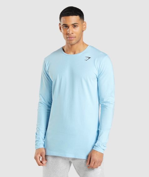 Men's Gymshark Essential Long Sleeve T-Shirts Light Blue | CA 73DA68